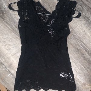 No Boundaries Black Lace Tee with Black Silk Tank Underneath Size XS